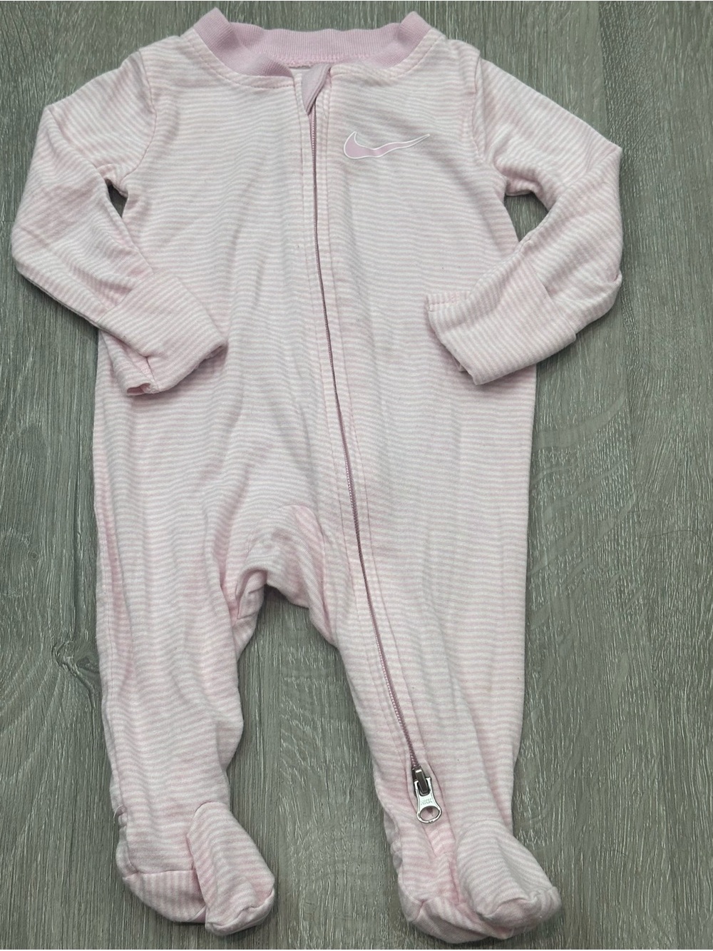Nike Light Pink Striped Baby Footed One-Piece Baby Girl Newborn